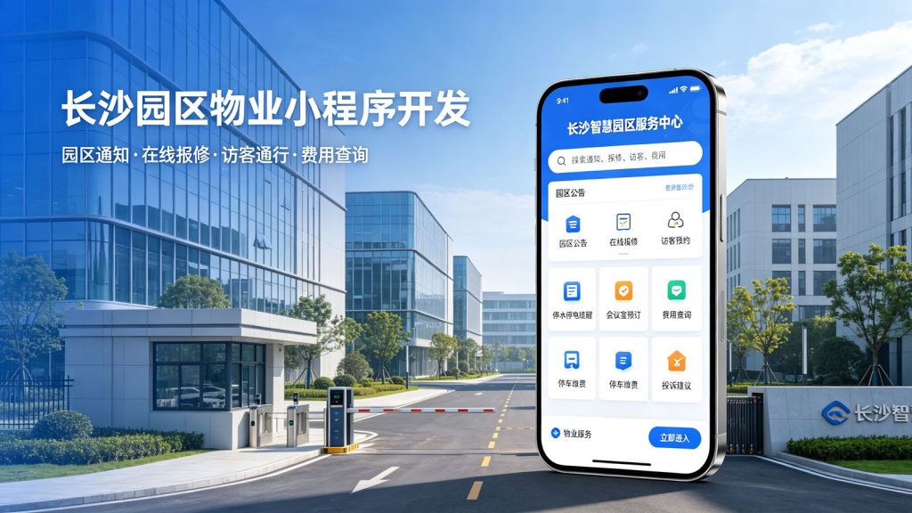 长沙园区物业小程序开发案例｜园区通知・报修・访客通行管理
